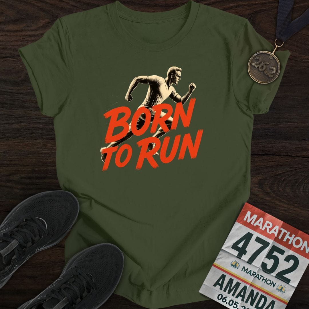 Printify T-Shirt Military Green / S Born To Run T-Shirt