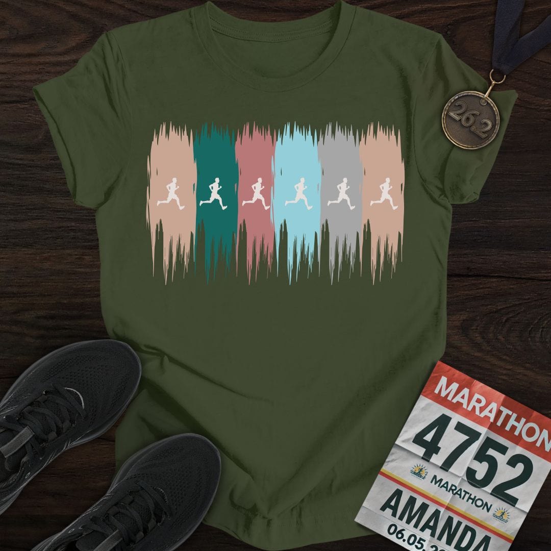 Printify T-Shirt Military Green / S Colorful Runner T-Shirt