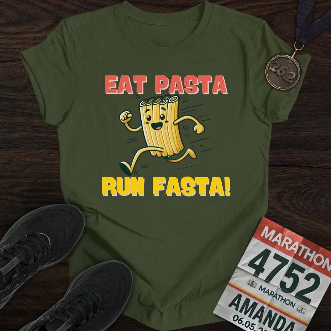 Printify T-Shirt Military Green / S Eat Pasta Run Fasta T-Shirt
