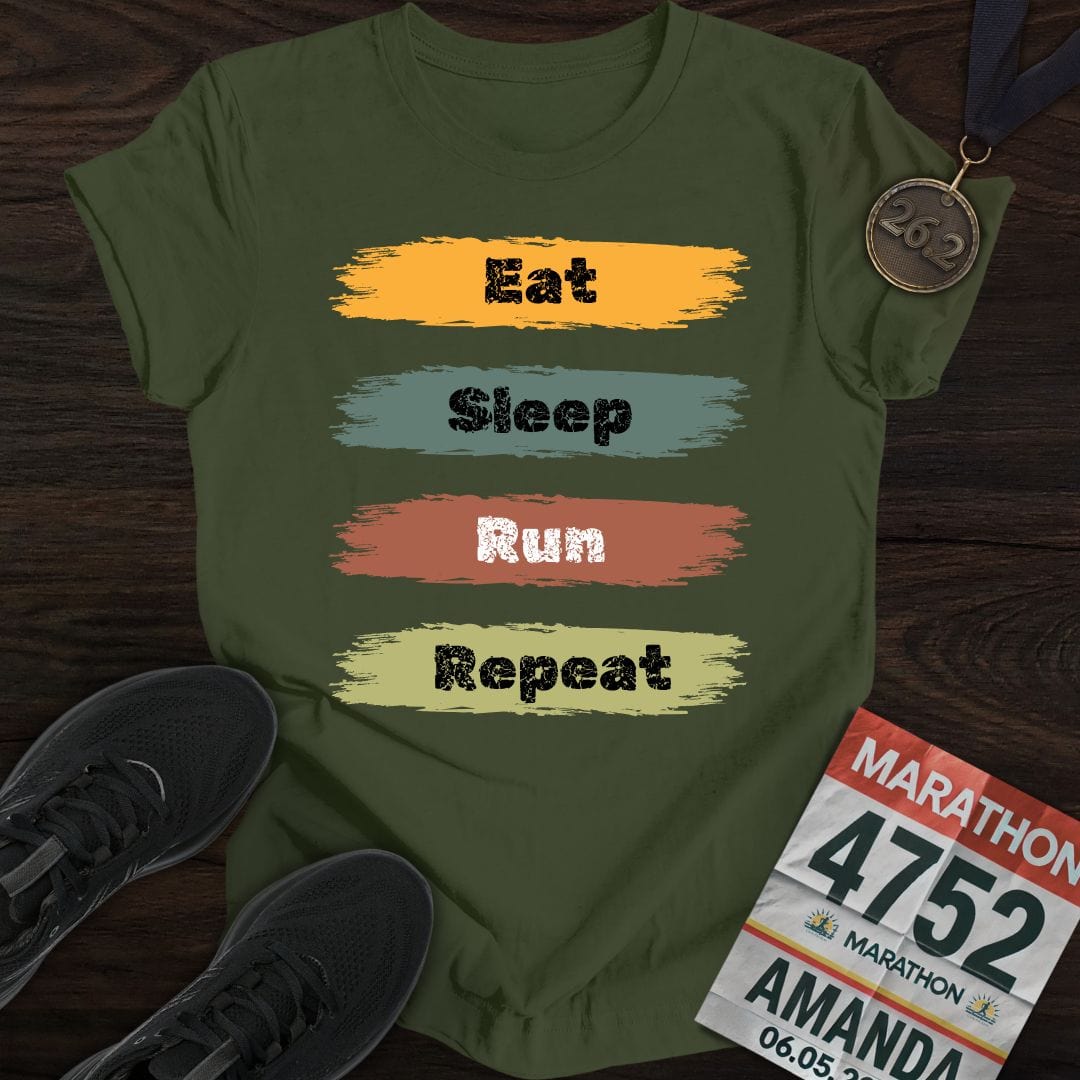 Printify T-Shirt Military Green / S Eat Sleep Run Repeat T-Shirt