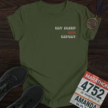 Printify T-Shirt Military Green / S Eat Sleep RUN Repeat T-Shirt