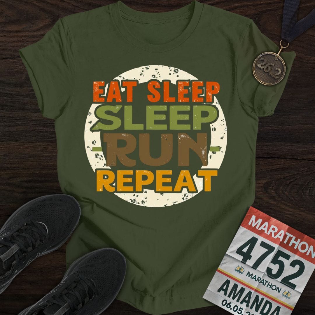Printify T-Shirt Military Green / S Eat Sleep - Sleep Run Repeat T-shirt
