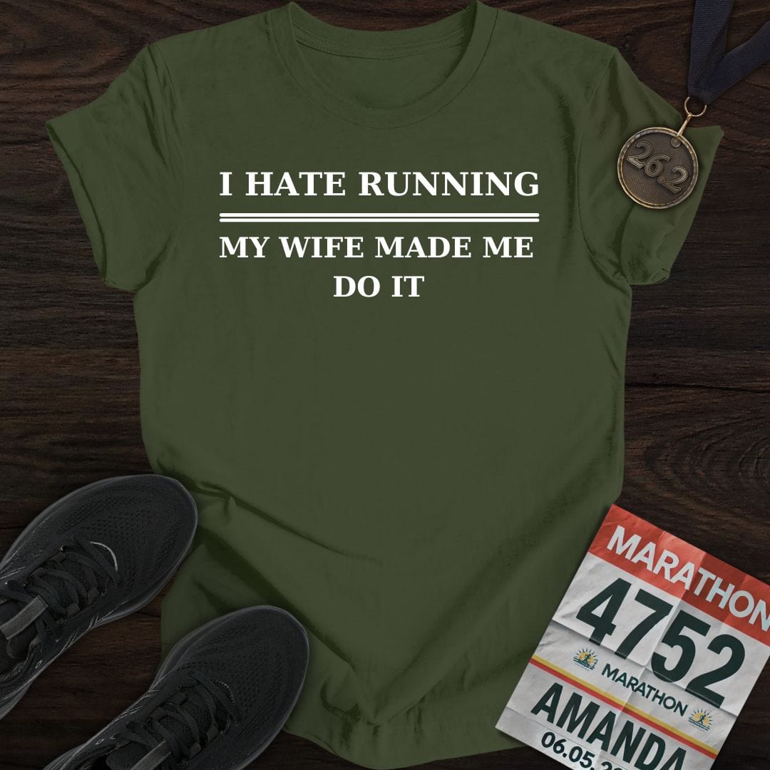 Printify T-Shirt Military Green / S Hate Running T-Shirt