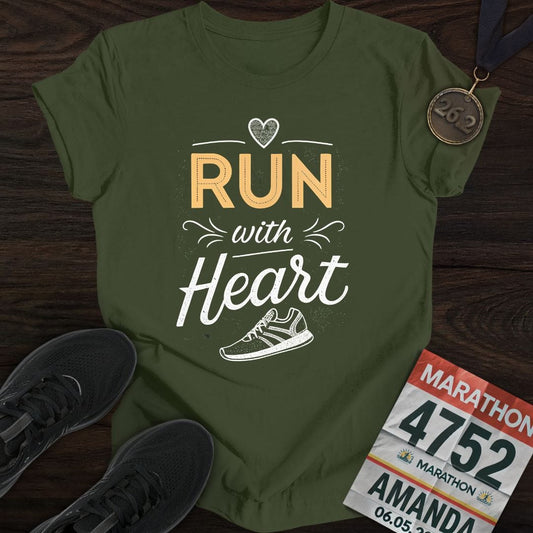 Printify T-Shirt Military Green / S Heart Run T-shirt