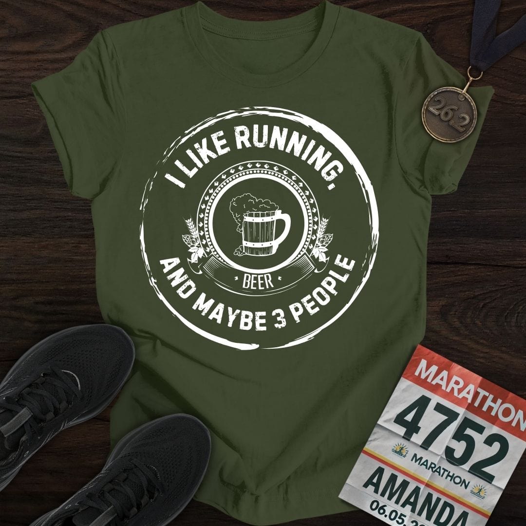 Printify T-Shirt Military Green / S Like Running and Beer T-shirt
