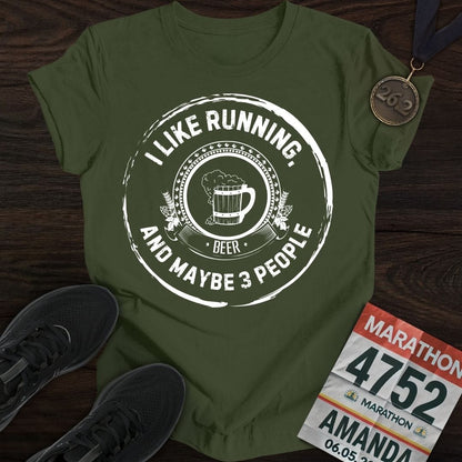 Printify T-Shirt Military Green / S Like Running and Beer T-shirt