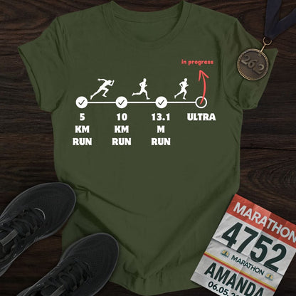Printify T-Shirt Military Green / S Marathon in Progress T-Shirt