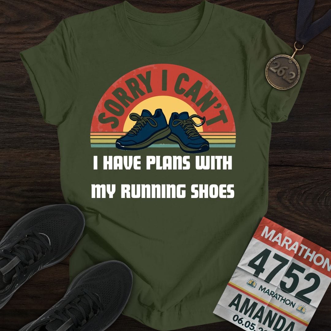 Printify T-Shirt Military Green / S Plans With Running Shoes T-shirt