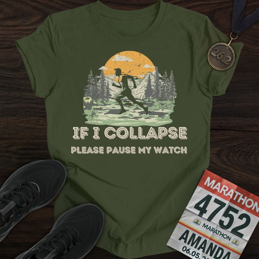 Printify T-Shirt Military Green / S Please Pause My Watch