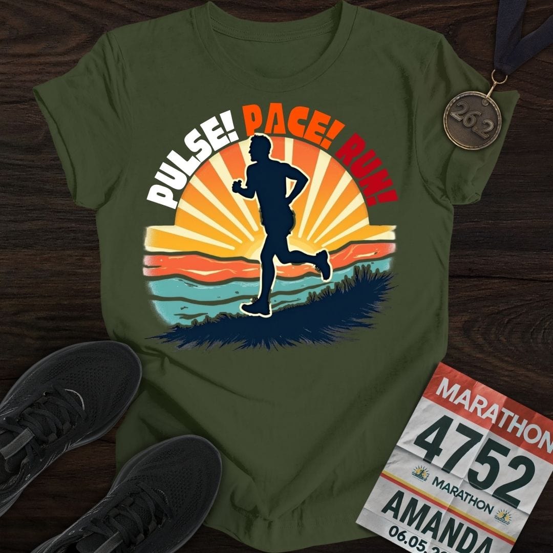 Printify T-Shirt Military Green / S Pulse! Pace! Run! T-shirt