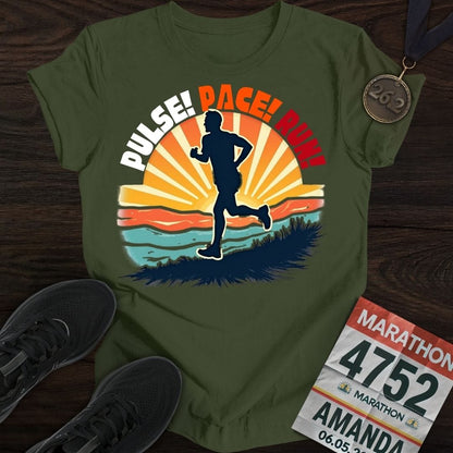 Printify T-Shirt Military Green / S Pulse! Pace! Run! T-shirt