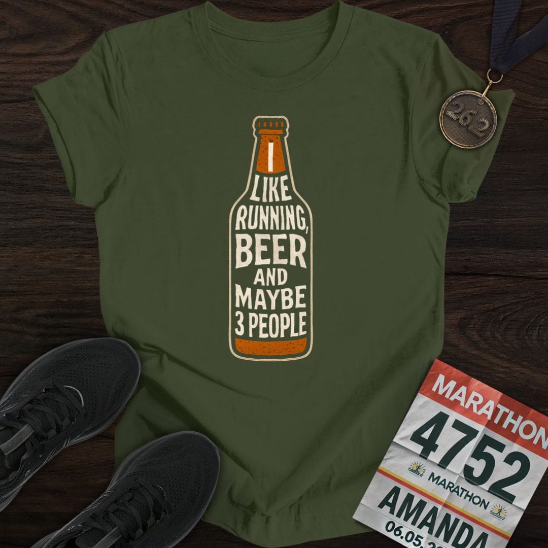 Printify T-Shirt Military Green / S Run And Beer T-Shirt