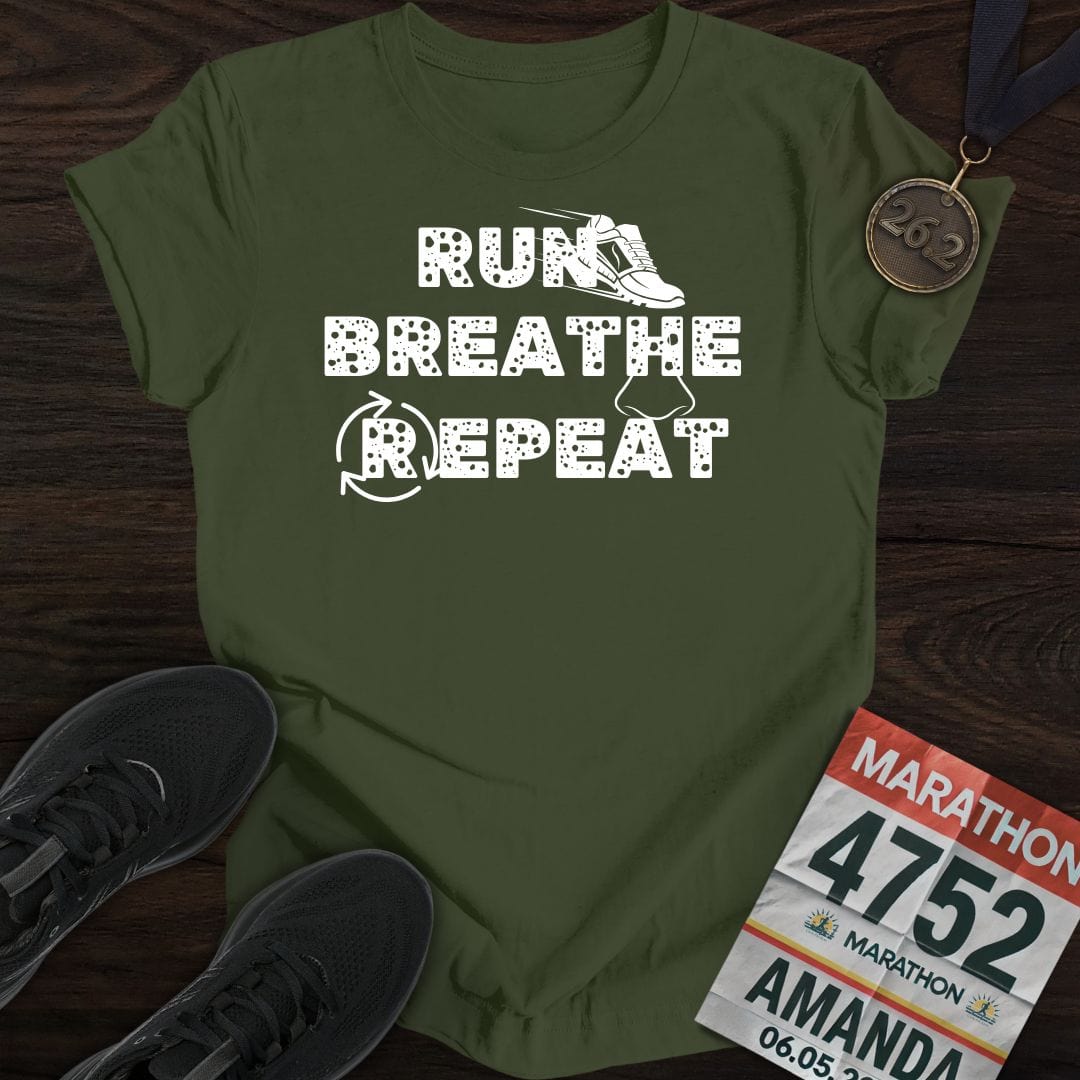 Printify T-Shirt Military Green / S Run Breathe Repeat T-Shirt