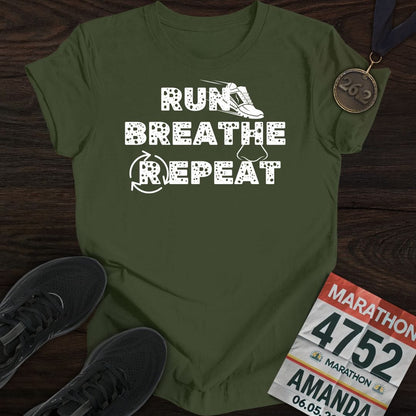 Printify T-Shirt Military Green / S Run Breathe Repeat T-Shirt