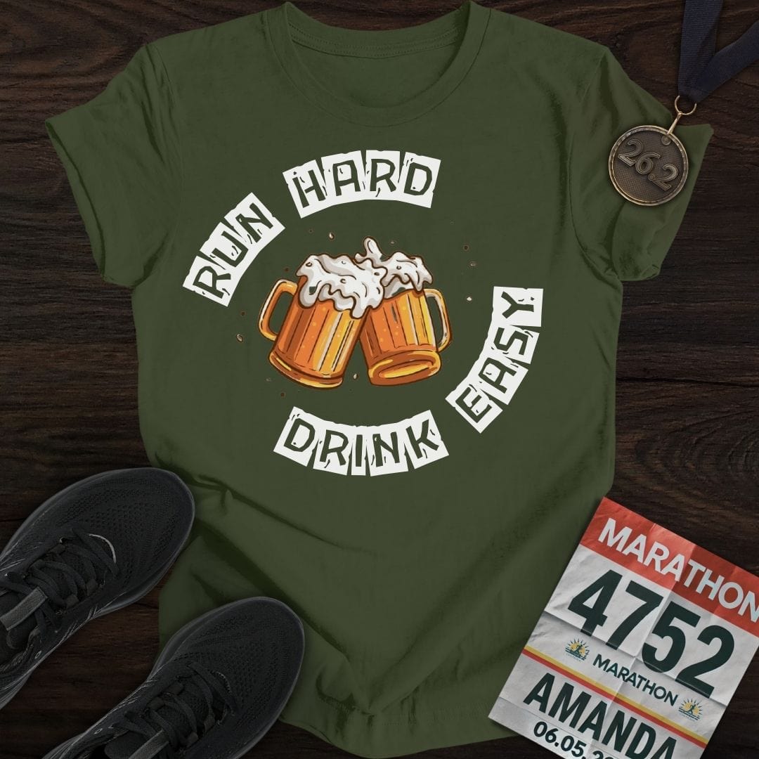 Printify T-Shirt Military Green / S Run Hard Drink Easy