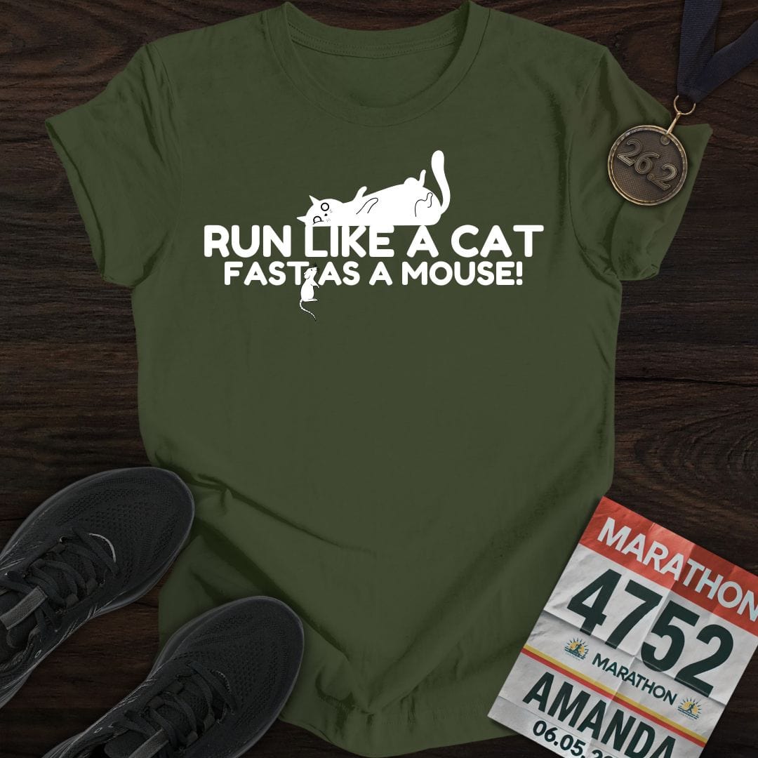 Printify T-Shirt Military Green / S Run Like A Cat T-shirt