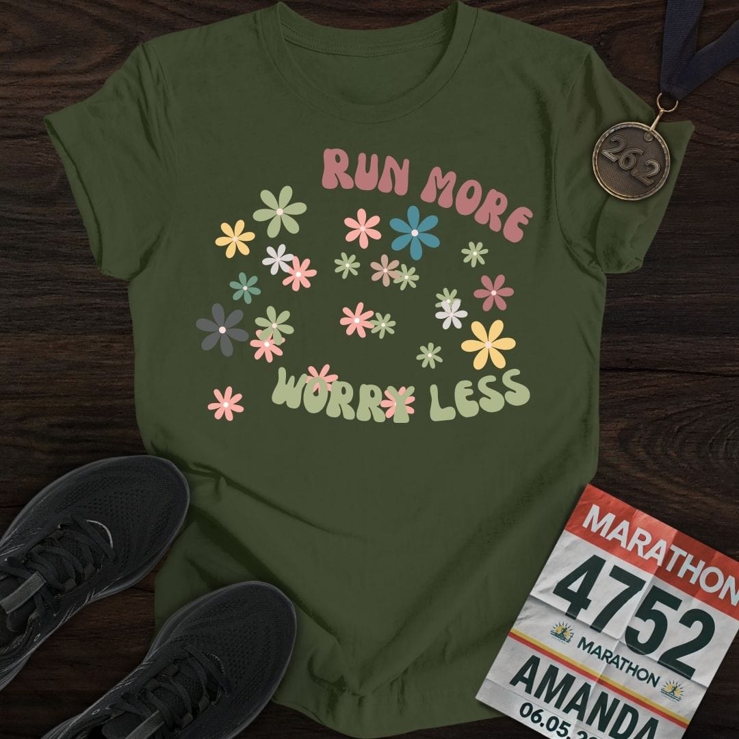 Printify T-Shirt Military Green / S Run More Worry Less T-Shirt