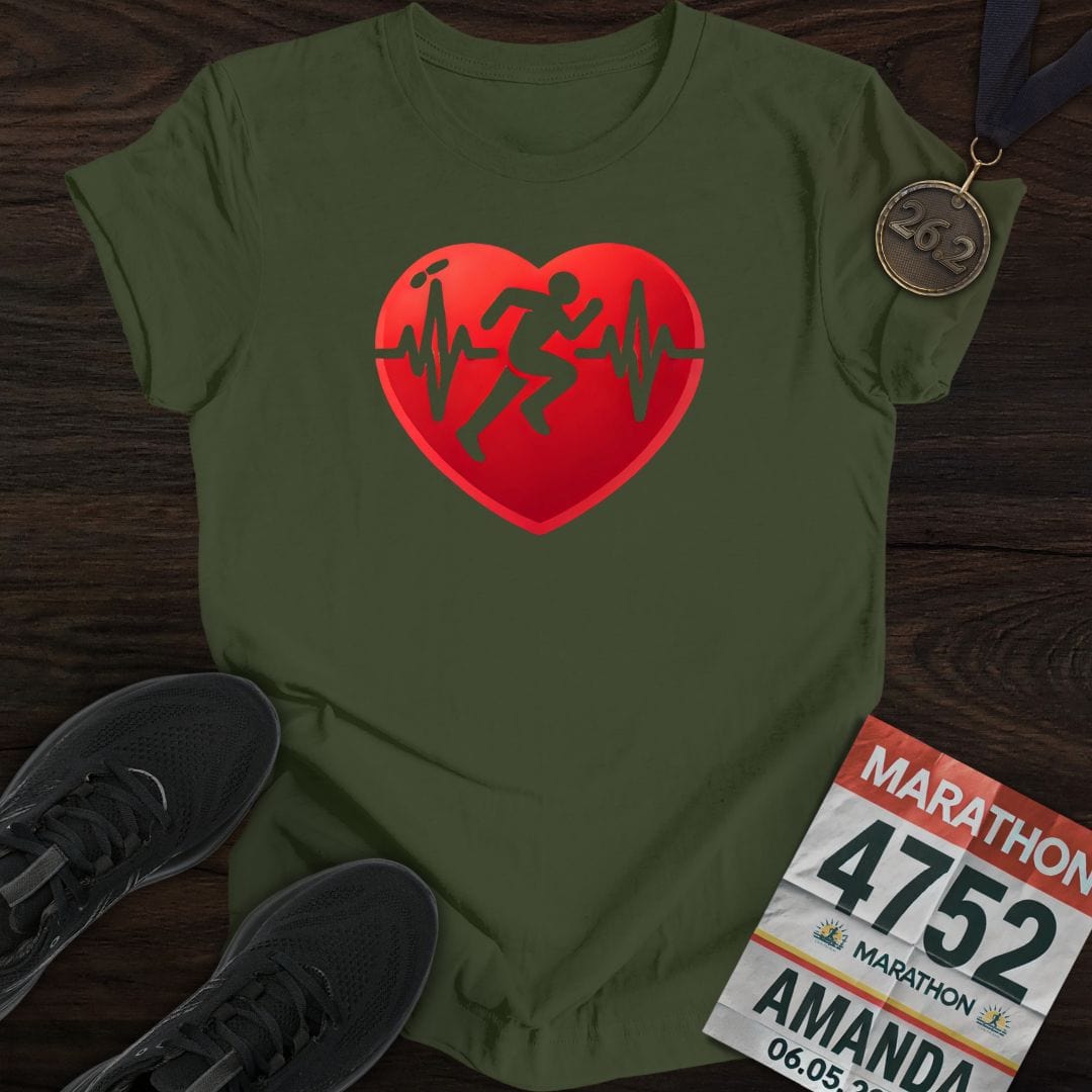 Printify T-Shirt Military Green / S Run with Heart T-shirt