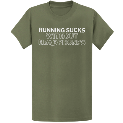 Printify T-Shirt Military Green / S Run Without Headphones T-Shirt