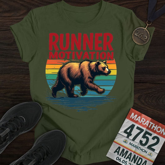 Printify T-Shirt Military Green / S Runner Bear Motivation T-shirt
