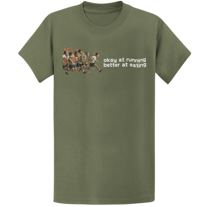 Printify T-Shirt Military Green / S Running And Eating Two T-Shirt