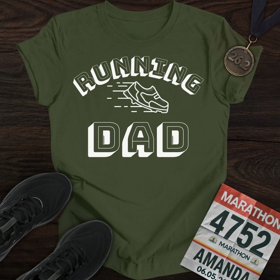 Printify T-Shirt Military Green / S Running Dad T-Shirt