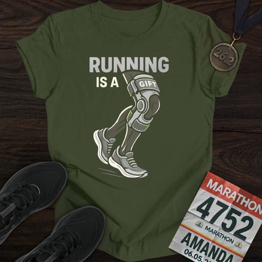 Printify T-Shirt Military Green / S Running is a gift -2-  T-Shirt