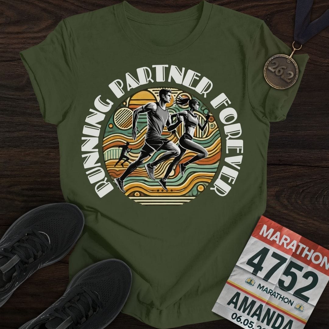 Printify T-Shirt Military Green / S Running Partner Forever T-Shirt