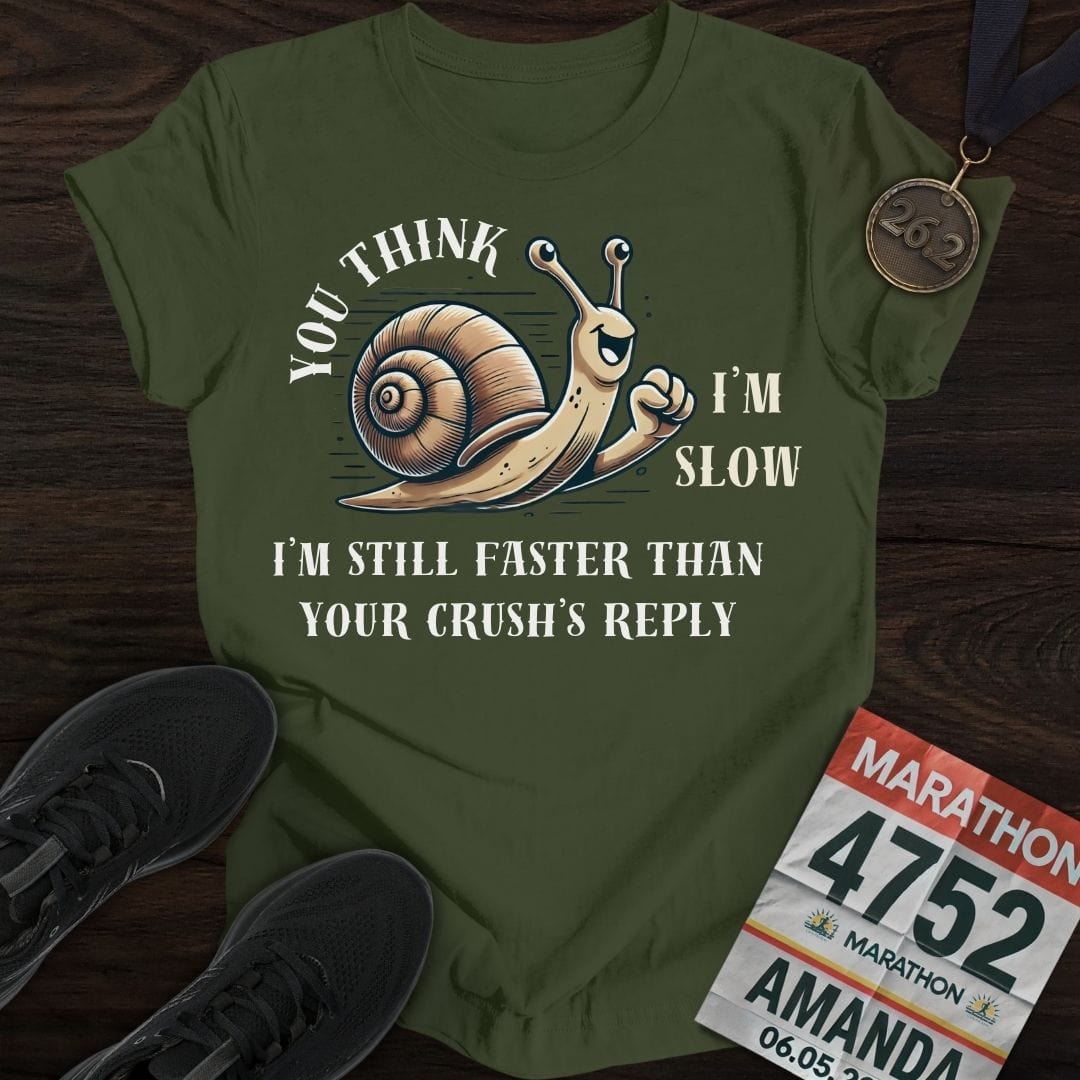 Printify T-Shirt Military Green / S Slow Snail Runner T-Shirt