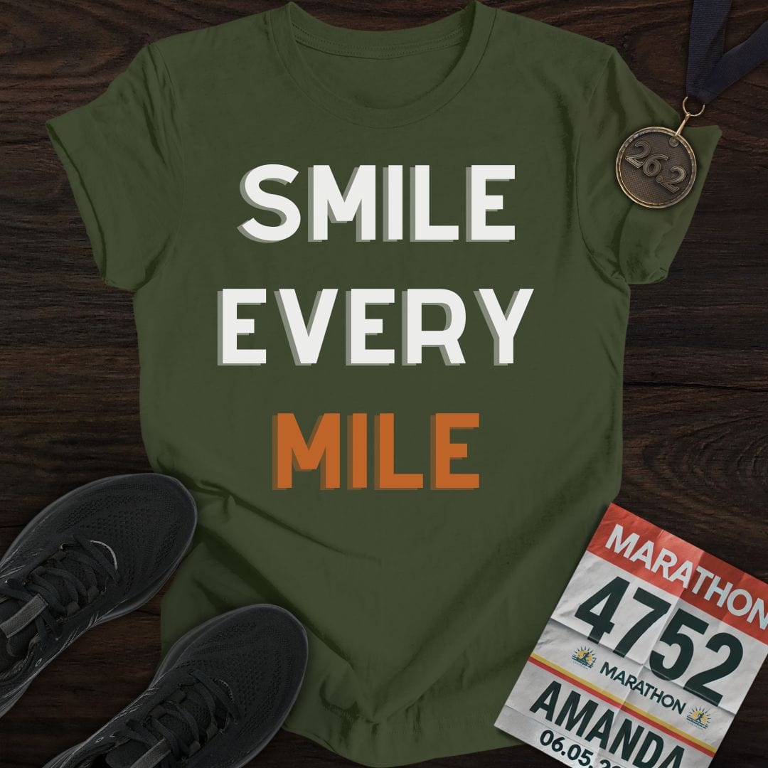 Printify T-Shirt Military Green / S Smile Every Mile T-Shirt