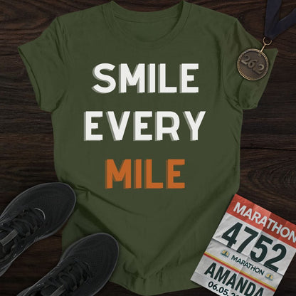Printify T-Shirt Military Green / S Smile Every Mile T-Shirt