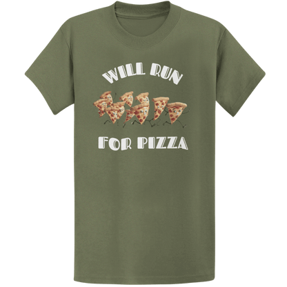 Printify T-Shirt Military Green / S Will Run For Pizza T-Shirt