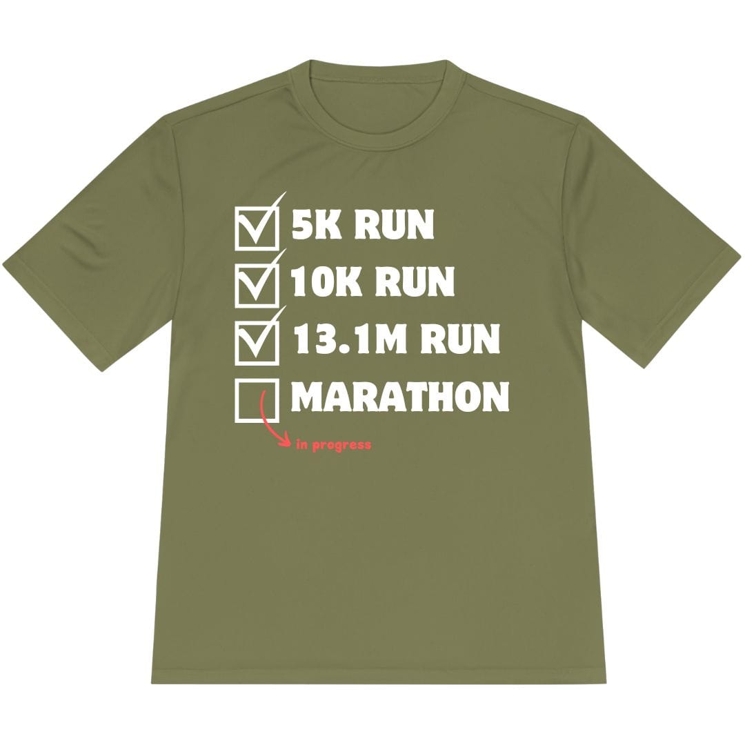 Printify T-Shirt Olive Drab Green / XS Marathon In Progress T-Shirt / Pro