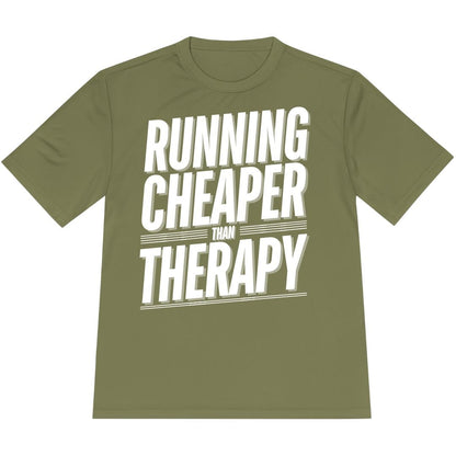 Printify T-Shirt Olive Drab Green / XS Running Cheaper Than Therapy T-Shirt / Pro