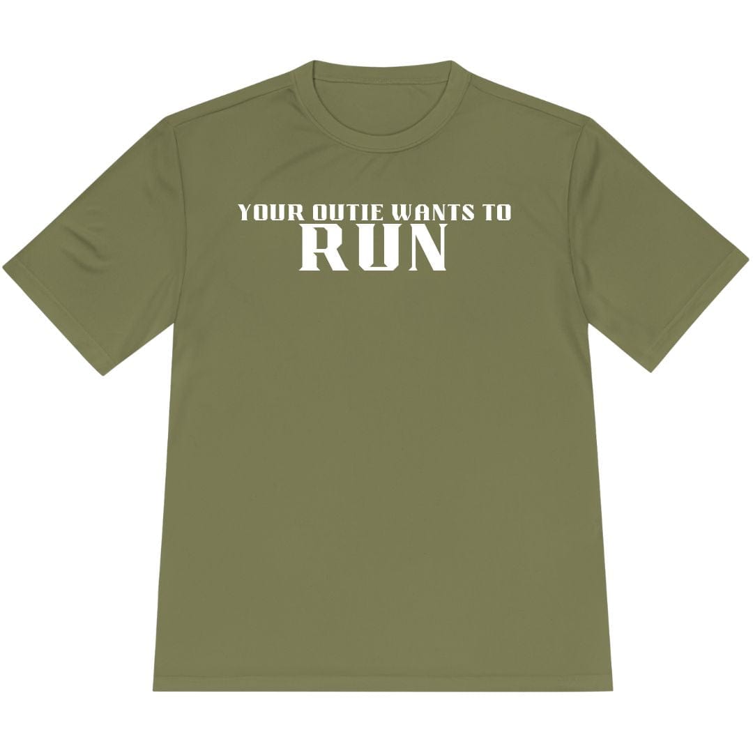 Printify T-Shirt Olive Drab Green / XS Your Outie Wants to Run T-shirt / Pro