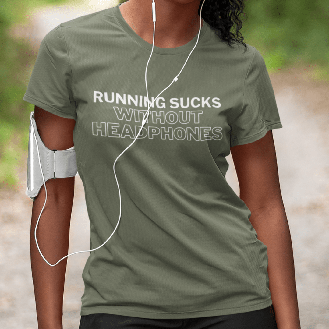 Printify T-Shirt Run Without Headphones T-Shirt