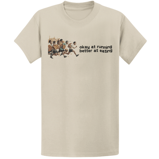 Printify T-Shirt Sand / S Running And Eating Two T-Shirt