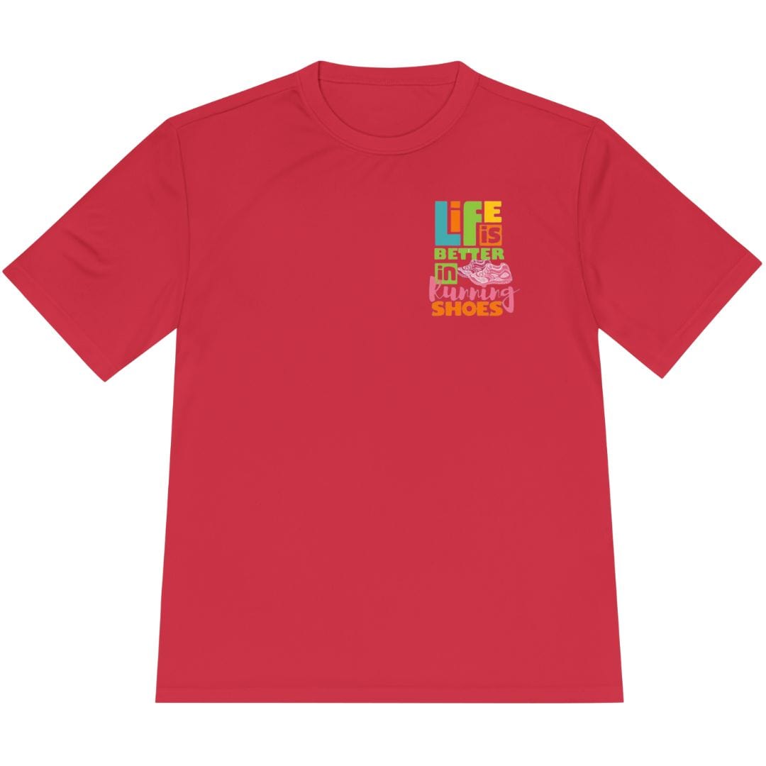 Printify T-Shirt True Red / XS Life Is Better In Running Shoes T-Shirt / Pro