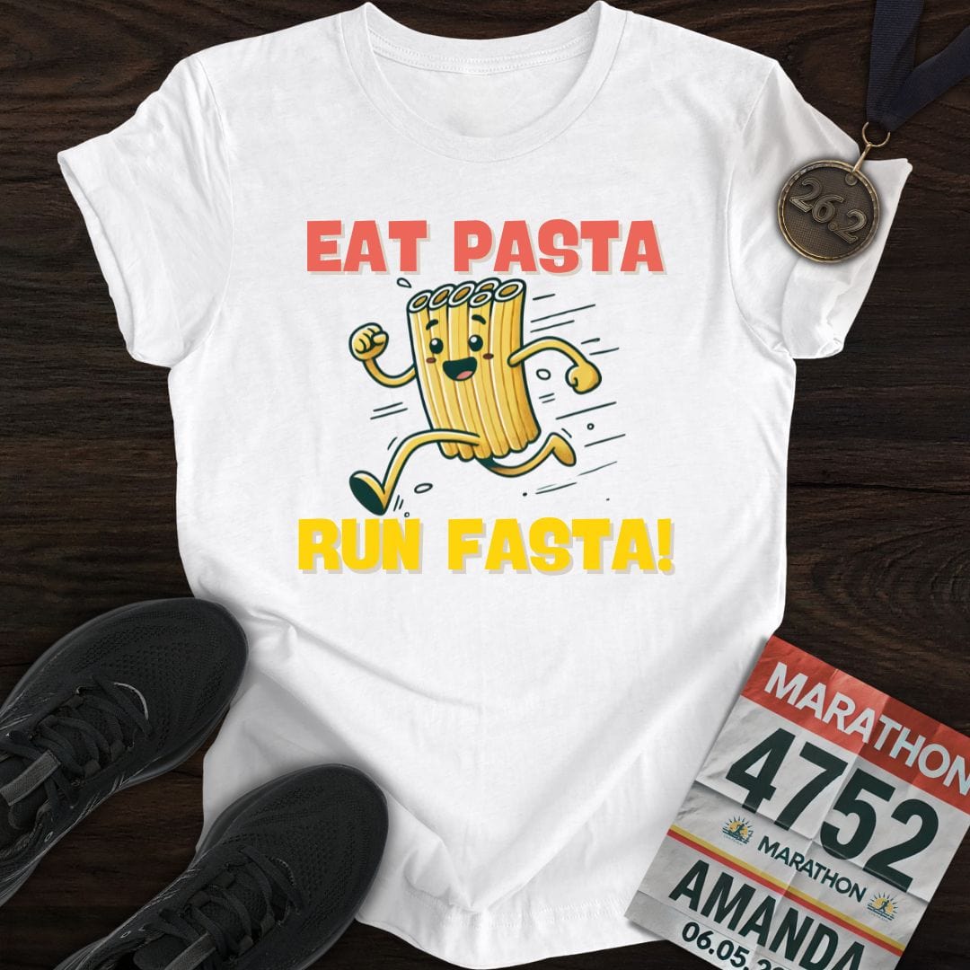 Printify T-Shirt White / S Eat Pasta Run Fasta T-Shirt