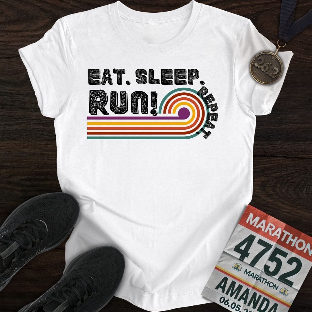 Printify T-Shirt White / S Eat Sleep Run Repeat Retro T-shirt