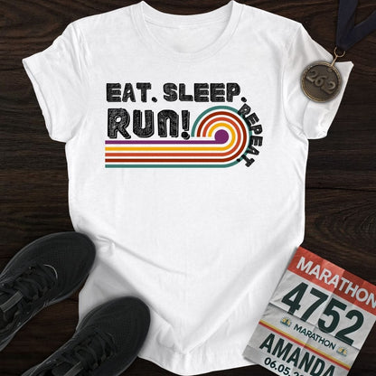 Printify T-Shirt White / S Eat Sleep Run Repeat Retro T-shirt