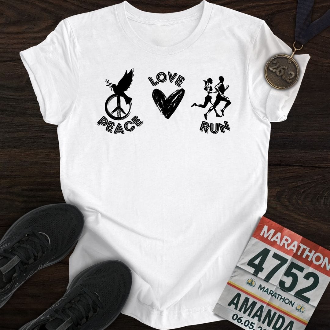 Printify T-Shirt White / S Peace Love RUN