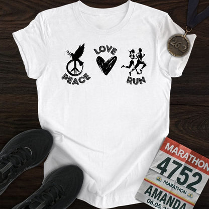 Printify T-Shirt White / S Peace Love RUN