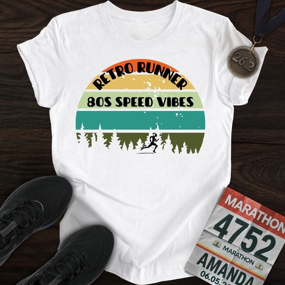 Printify T-Shirt White / S Retro Runner: 80s Speed Vibes T-shirt