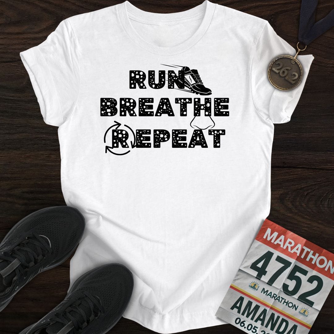 Printify T-Shirt White / S Run Breathe Repeat T-Shirt