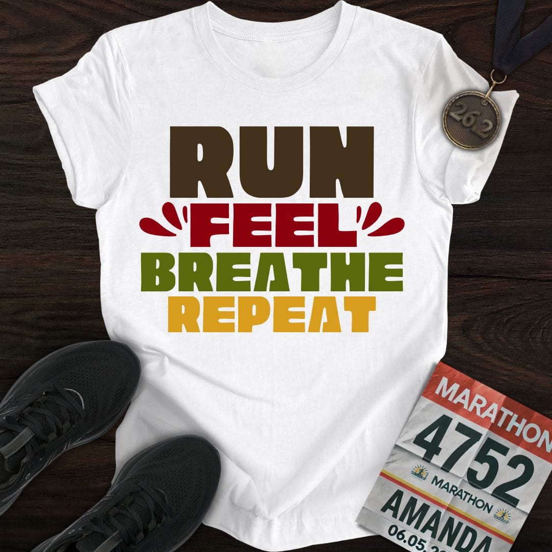 Printify T-Shirt White / S Run Feel Breathe Repeat T-shirt