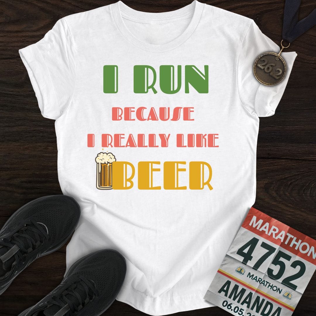 Printify T-Shirt White / S Run For Beer T-Shirt