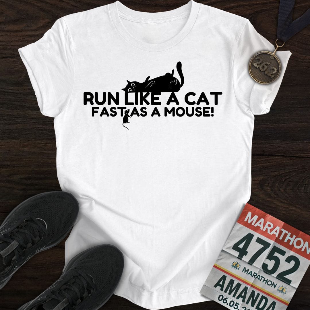 Printify T-Shirt White / S Run Like A Cat T-shirt