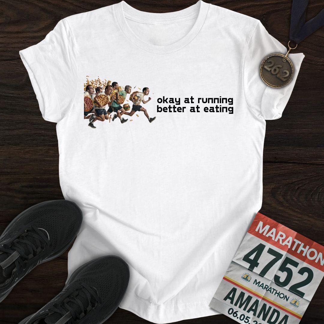 Printify T-Shirt White / S Running And Eating Two T-Shirt