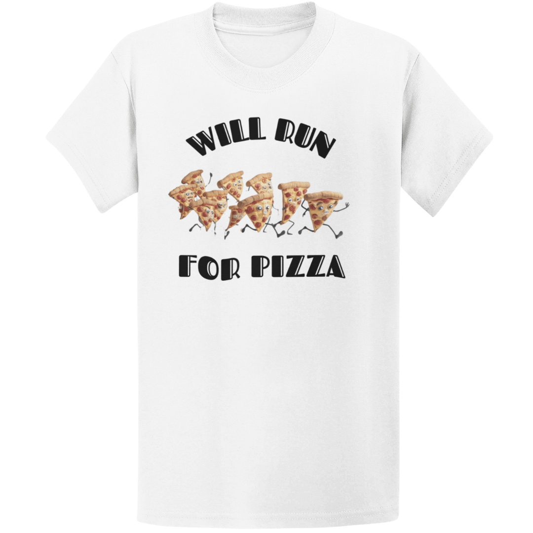 Printify T-Shirt White / S Will Run For Pizza T-Shirt